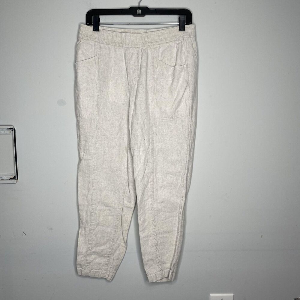 Old Navy Pants Womens Medium Beige High-Rise Straight Taper Linen Blend Elastic